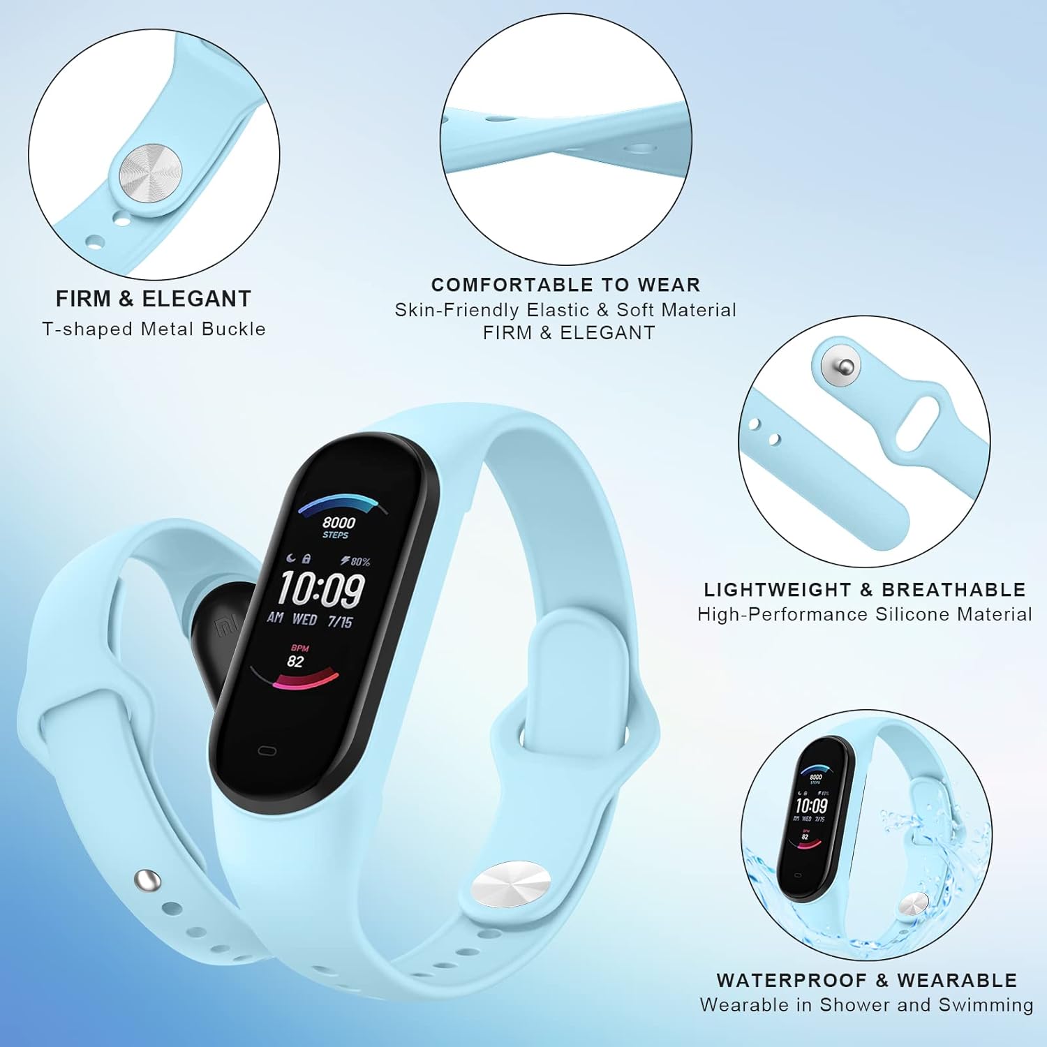 AK Correa de silicona para Xiaomi Mi Band 5Mi Band 6, paquete de 3 pulseras suaves para Amazfit Band 5Amazfit Band 6, correa deportiva para mujeres