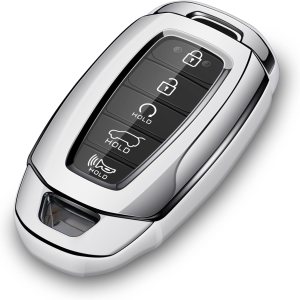 Funda para llavero de automóvil compatible con funda para llave de Hyundai, protector plateado Funda para llavero de automóvil compatible con funda para llave de Hyundai, protector plateado