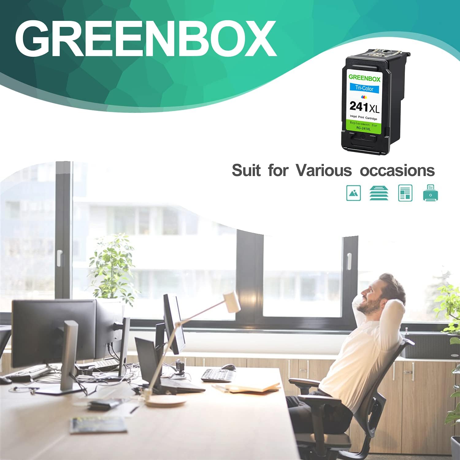 GREENBOX Cartucho de tinta de color remanufacturado 241XL de alto rendimiento para impresora Canon CL-241XL 241 XL para Canon PIXMA MG3620 TS5120