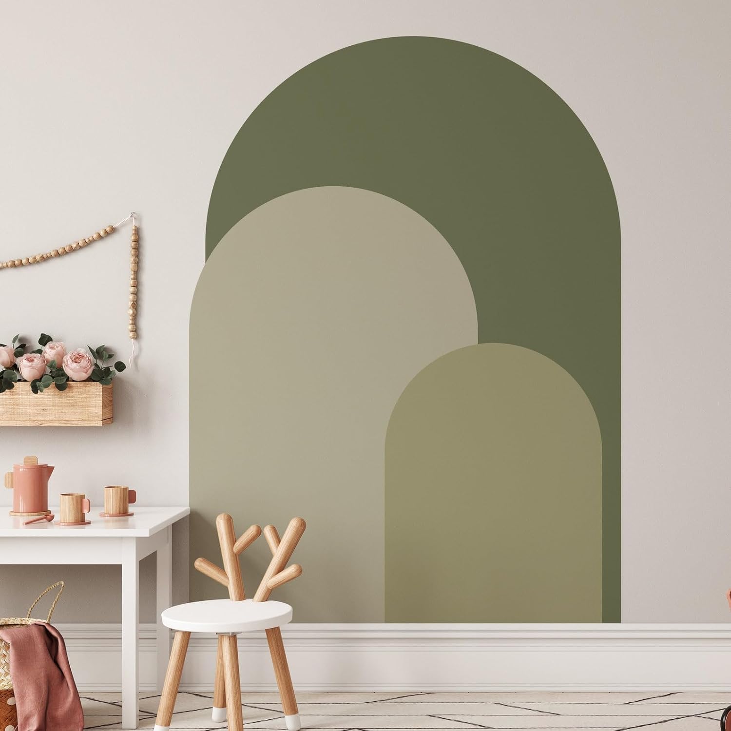 Calcomanía de pared de arco moderno verde oliva, adhesivo de pared para despegar y pegar, mural bohemio autoadhesivo extraíble, calcomanía para