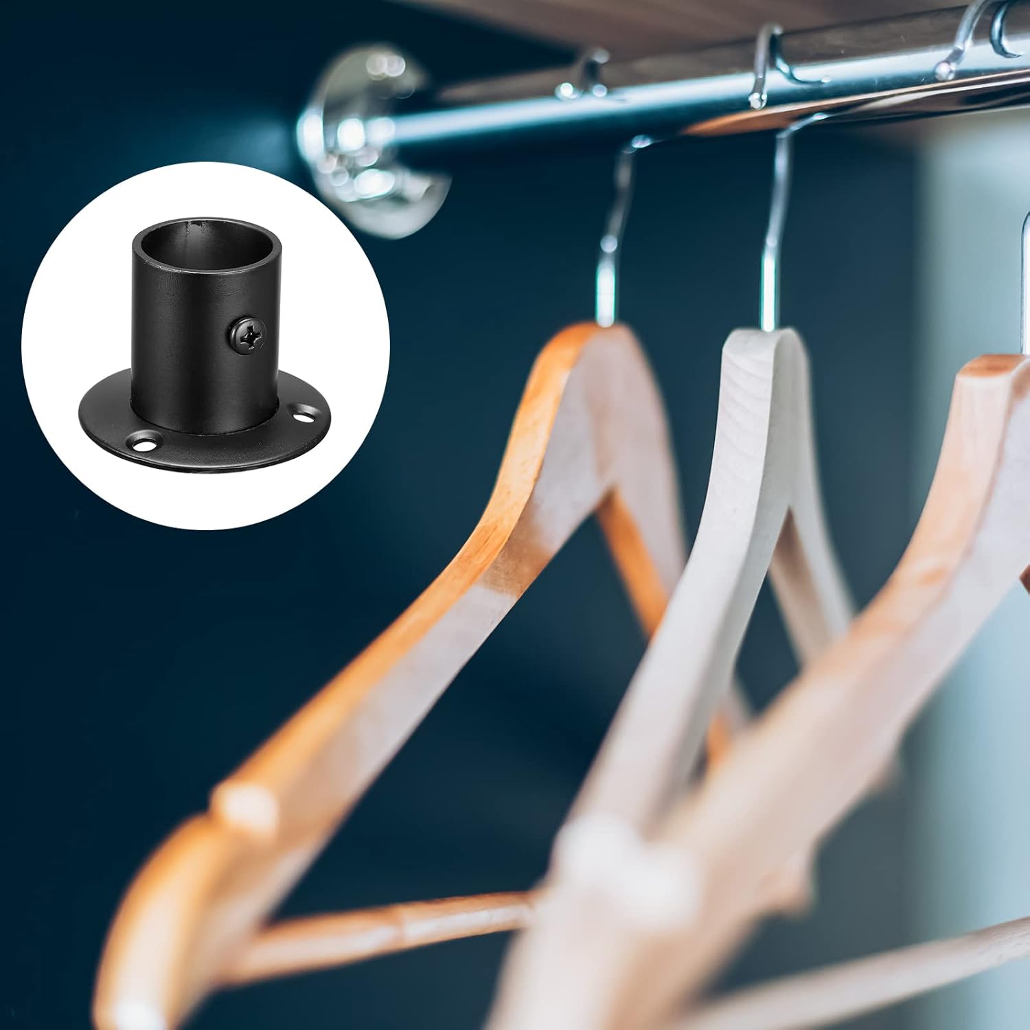 uxcell Soporte de barra de acero inoxidable de 1 pulgada de diámetro para cortina de armario de baño, juego de 8, color negro