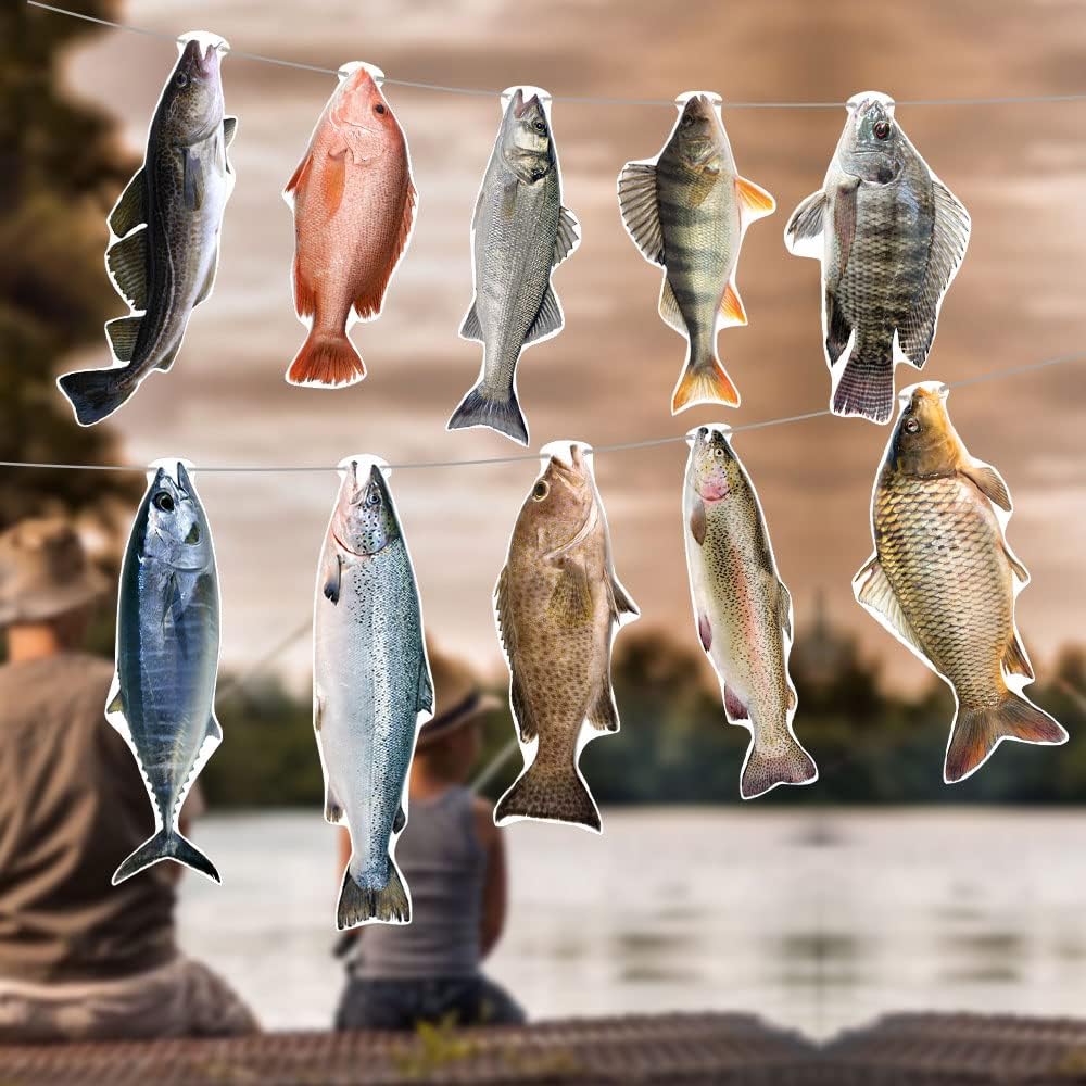 Gone Fishing String – Cartel colgante para cumpleaños, bienvenida, hogar, vacaciones, reunión familiar, competencia de pesca de lubina, estanque de