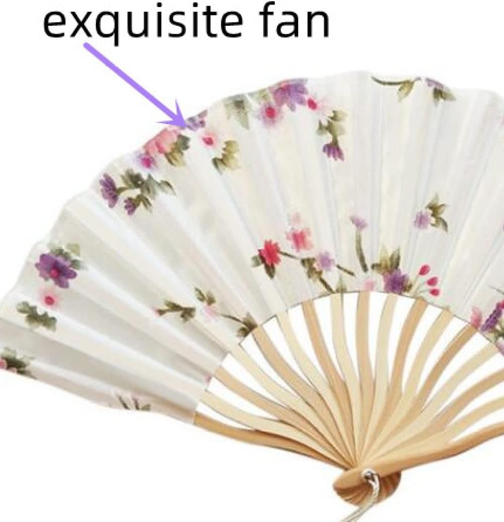 Original Hand Fan Folding, Decorative Folding Fans Fashion Floral Bamboo Fans with Tassel Rose Red Chinese Silk Fans Elegant Handmade Spanish Fan