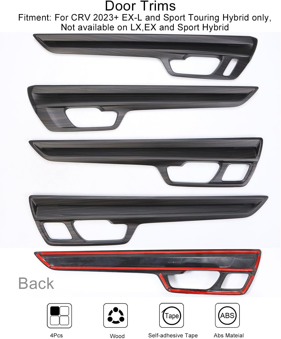 AntBooBoo Para Honda CRV 2023 2024 EX-L, Sport Touring Hybrid Paneles de puerta interior cubierta protetiva, cubierta interior de grano de madera de