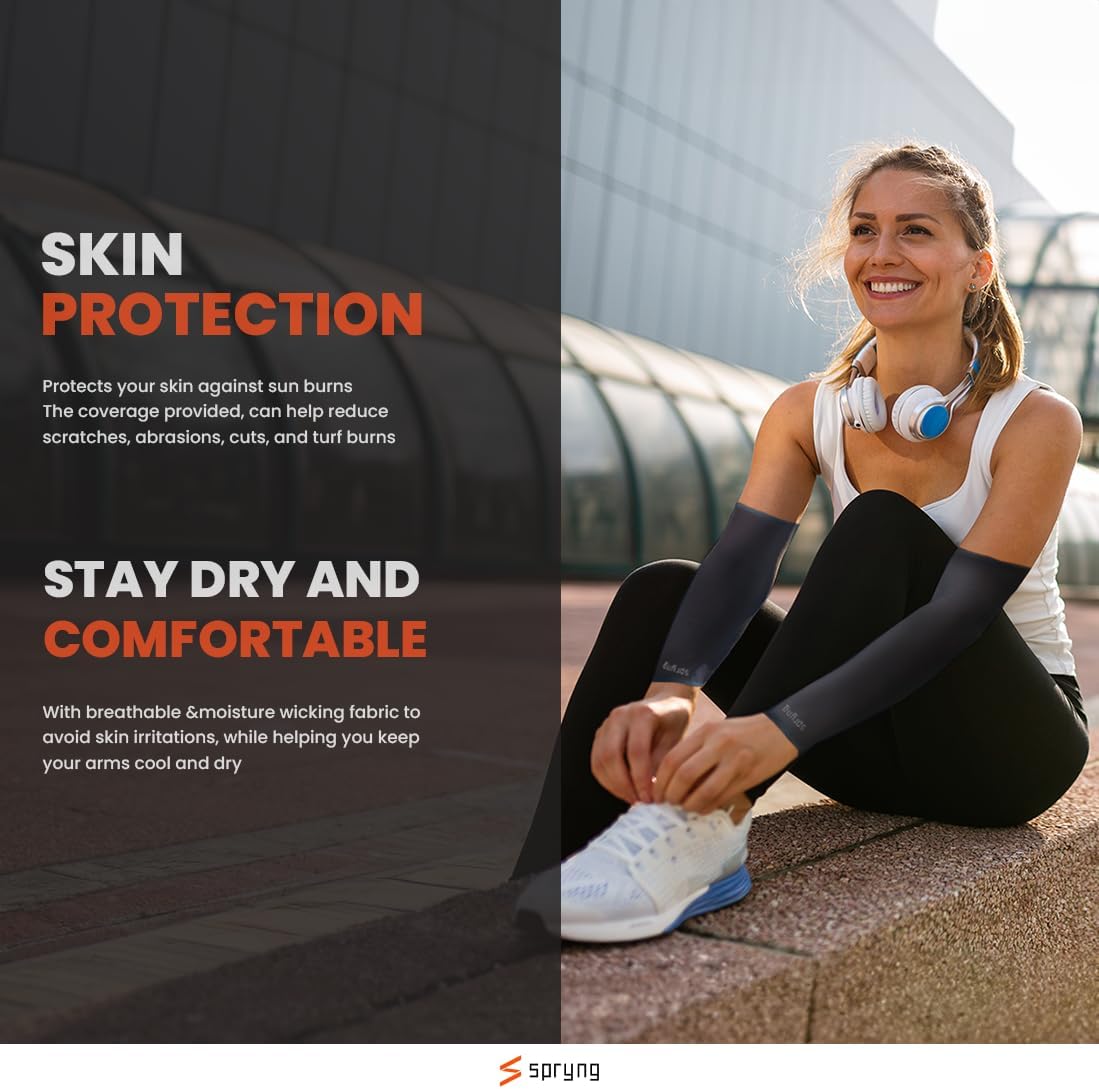 SPRYNG Statix – Mangas de compresión de brazo completo para hombres y mujeres, mantiene la forma, no se enrolla hacia abajo, mangas de brazo para