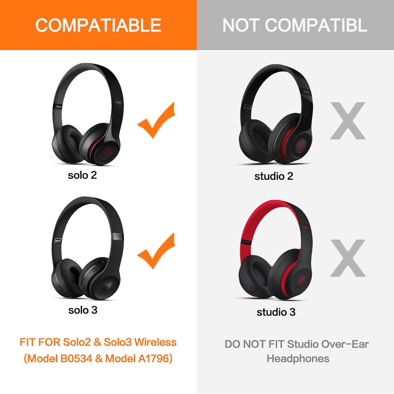 GVOEARS Almohadillas de repuesto para Beats Solo 2 Solo 3 – Almohadillas de gel refrescante para auriculares inalámbricos con cable Solo 23 con