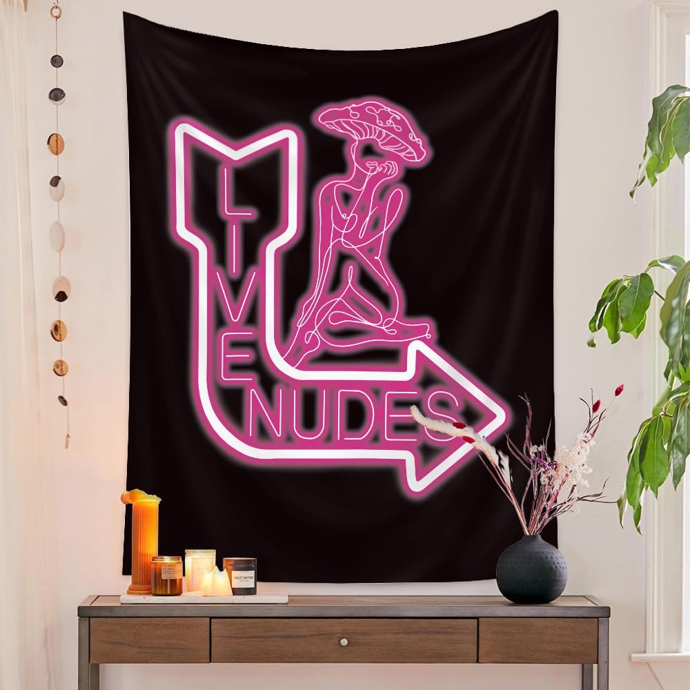 Tapiz con luz de neón para colgar en la pared, tapiz de hongos con luz negra, reactivo a los rayos UV, tapiz sexy, tapiz vertical rosa neón para