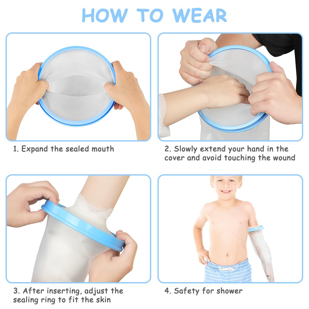Funda para brazo de niño para ducha, protector impermeable de brazo completo fundido y vendaje, funda reutilizable de yeso con brazo roto,