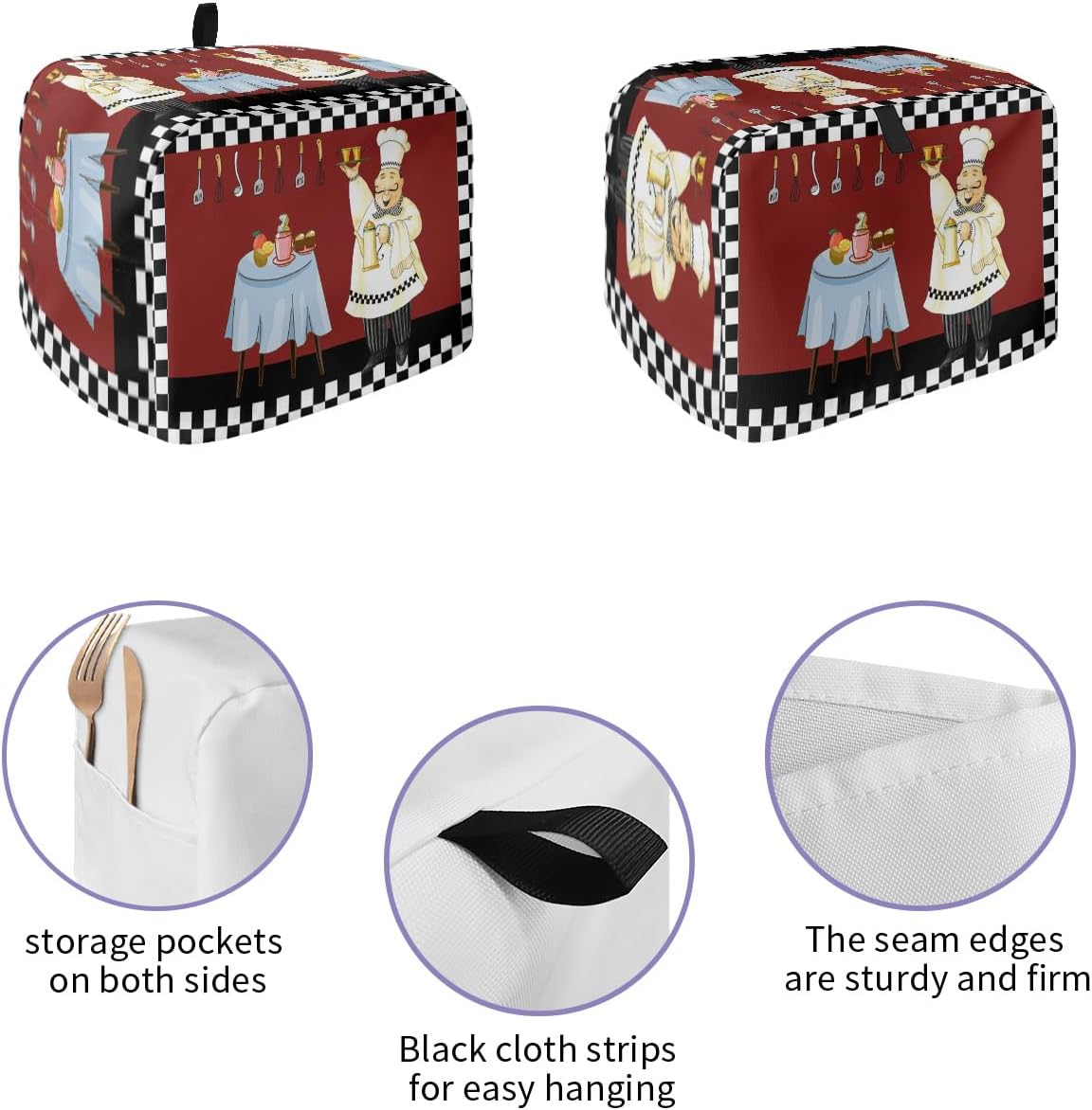 Funda para tostadora de chef gordo de dibujos animados de granja, 4 rebanadas, fundas grandes para electrodomésticos de cocina, funda retro para
