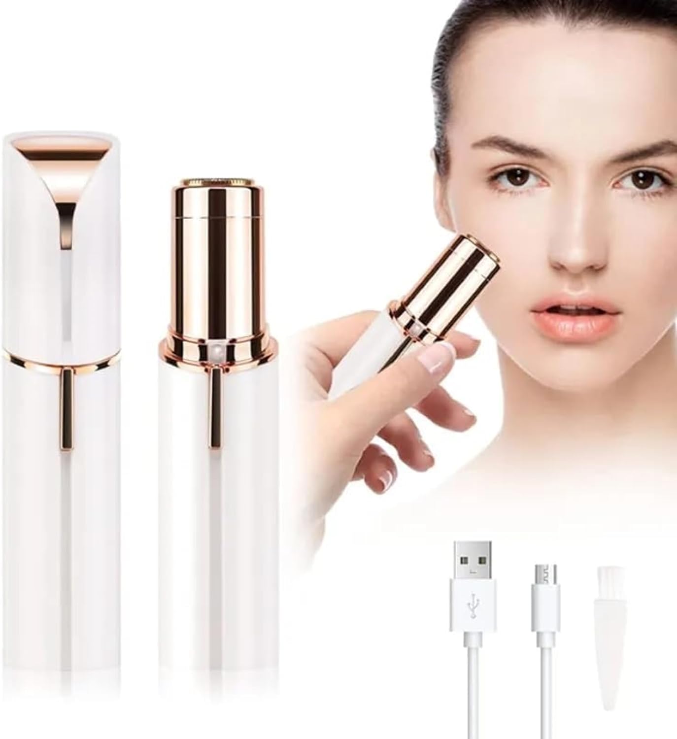 Depilación facial recargable por USB para mujeres, removedor de vello facial sin dolor para mujeres, tamaño de lápiz labial, para labio