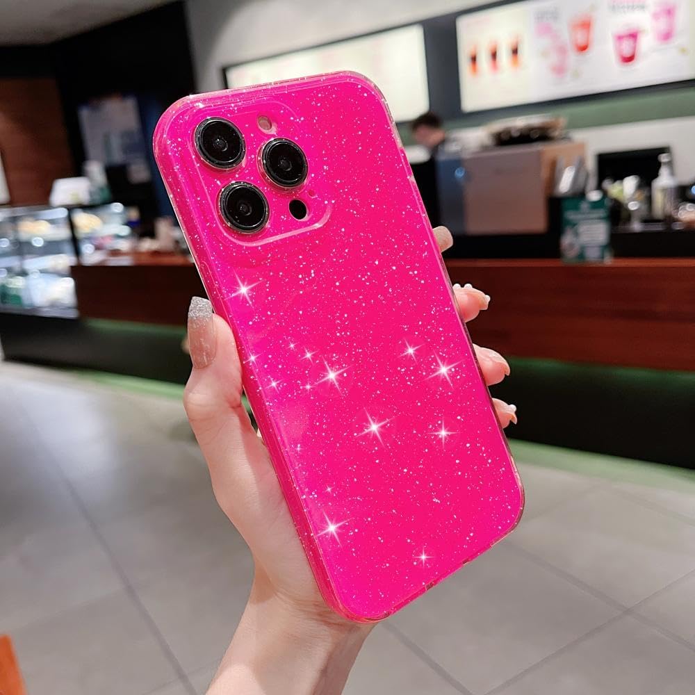Finyosee Funda compatible con iPhone 14 Pro de 6.1 pulgadas, bonito color neón brillante, con purpurina, delgada, delgada, a prueba de golpes, funda