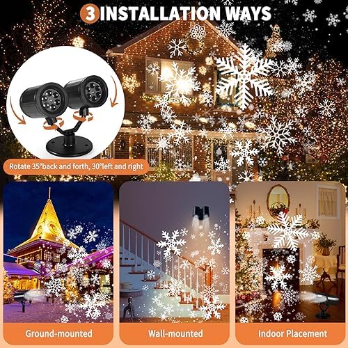 Luces de proyector de copo de nieve de Navidad de doble cabeza para exteriores, impermeables, para decoración del hogar y fiesta