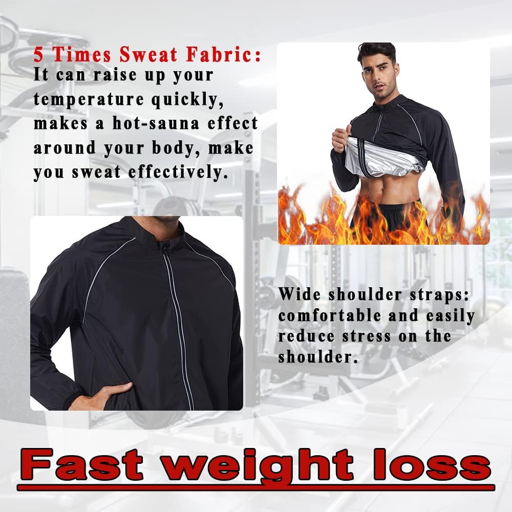 LAZAWG Sauna Jacket for Men Zipper Sweat Sauna Top Long Sleeve Suit Gym Workout Jacket