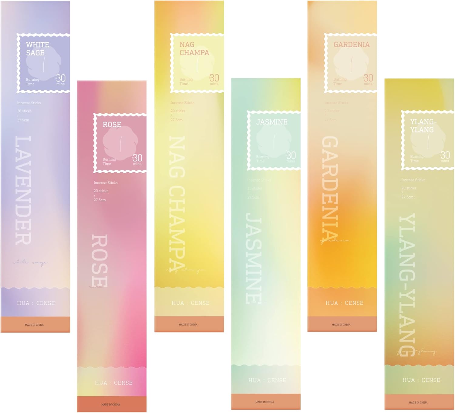 Huacense – Paquete variado de varillas de incienso floral, juego de regalo, 120 varillas orgánicas naturales no tóxicas de 6 aromas aromáticos Nag