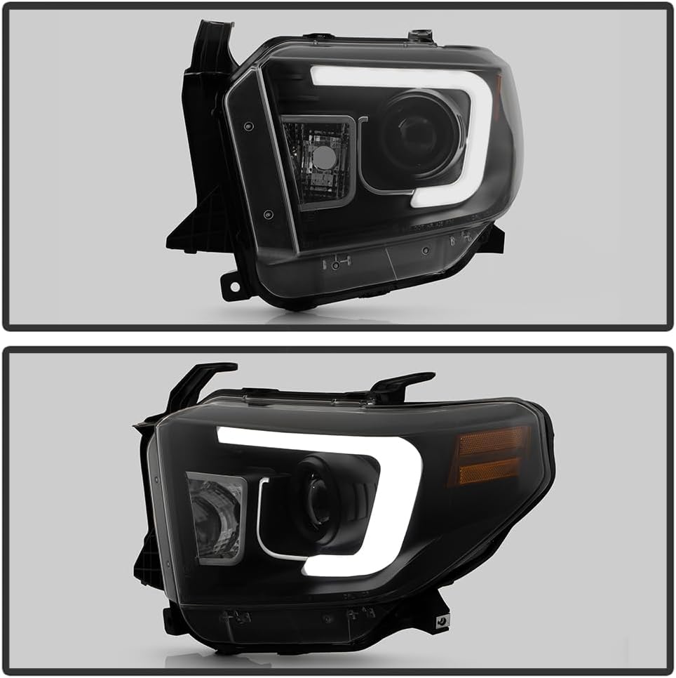 ACANII – Para Toyota Tundra Pickup 2014-2017 Tubo LED Negro Faros Conjunto Conjunto Izquierdo+Derecho