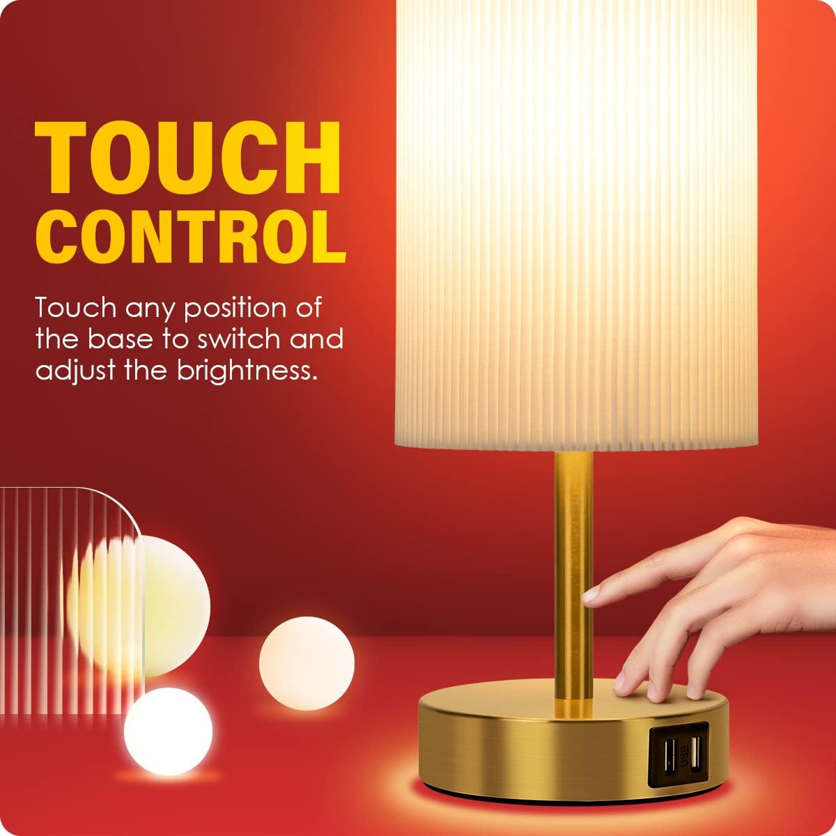Yarra-Decor Lámpara de noche con puertos de carga USB A+C, juego de dos  Mesa de control táctil para dormitorio, mesa de noche regulable de 3 vías,