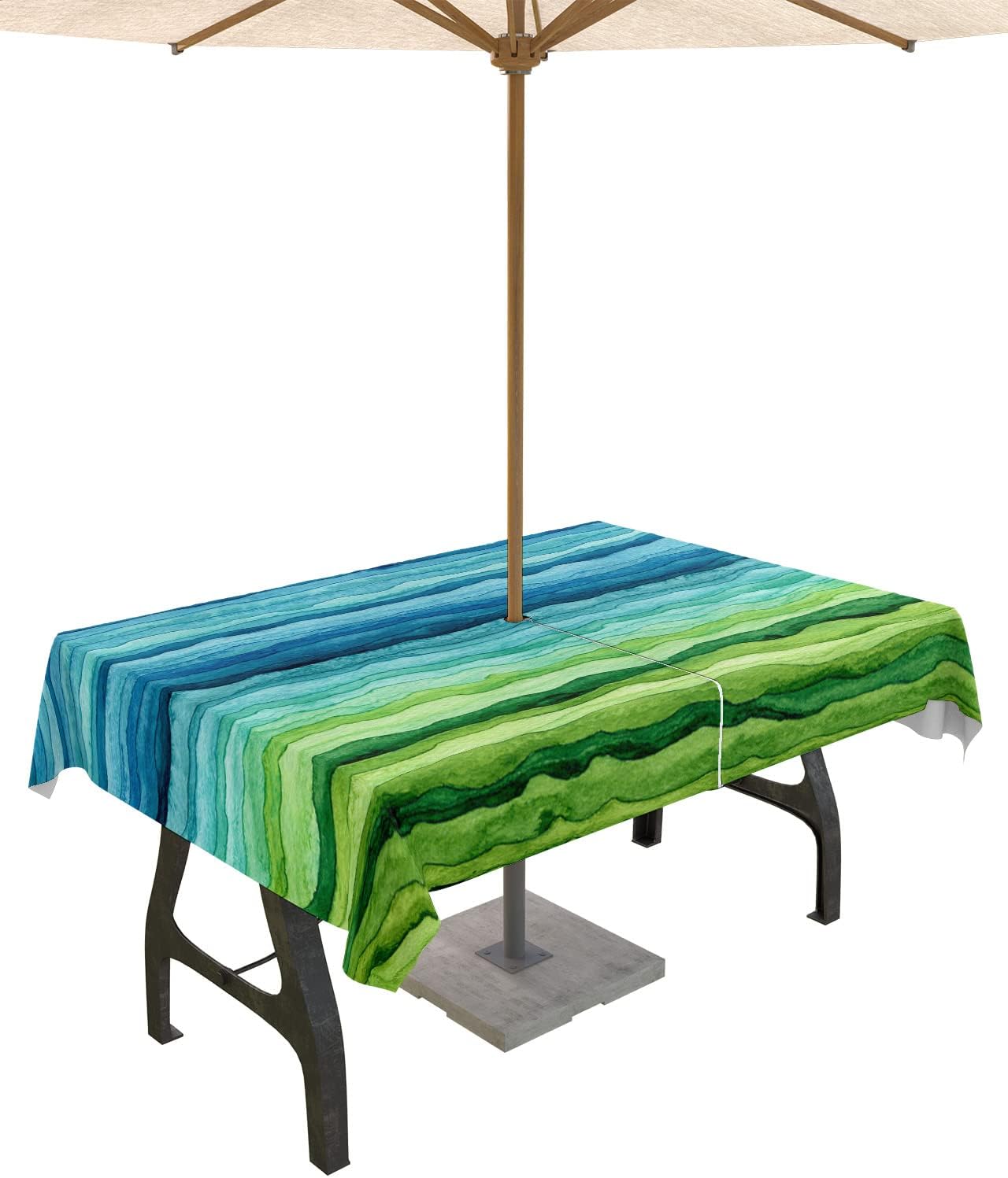 Mantel rectangular para exteriores con cremallera y agujero para paraguas, moderno, abstracto, con ola de mar, lavable, para patio, jardín, picnic,