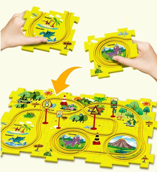 PowerTRC Rompecabezas de coche de ferrocarril de plástico con un camión y señales de carretera  Montessori educativo imaginativo rompecabezas de