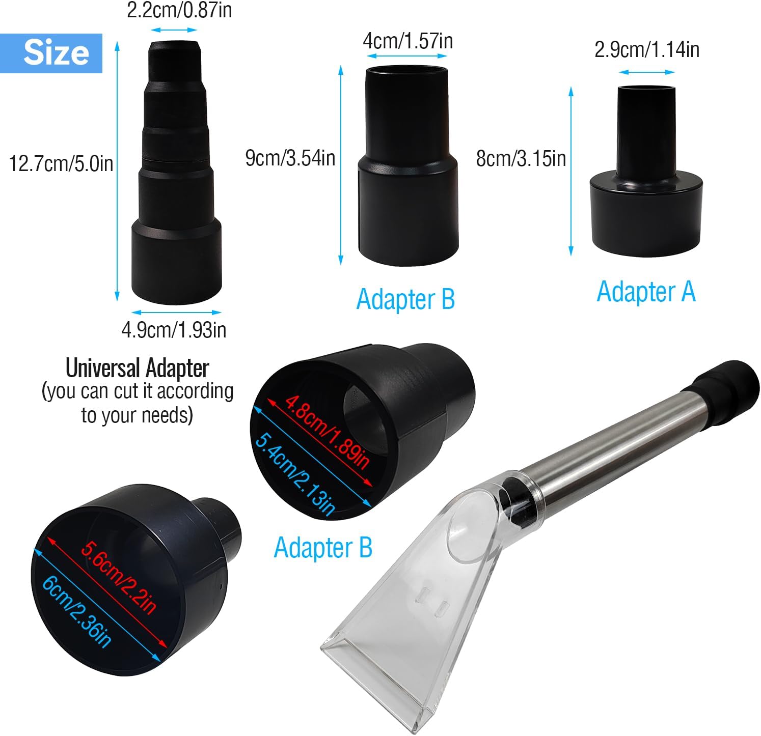 Compra accesorios extractores de vacío, aspirador extractor con 2 cabezales, 3 adaptadores, 1 tubo de acero inoxidable, accesorio extractor de vacío