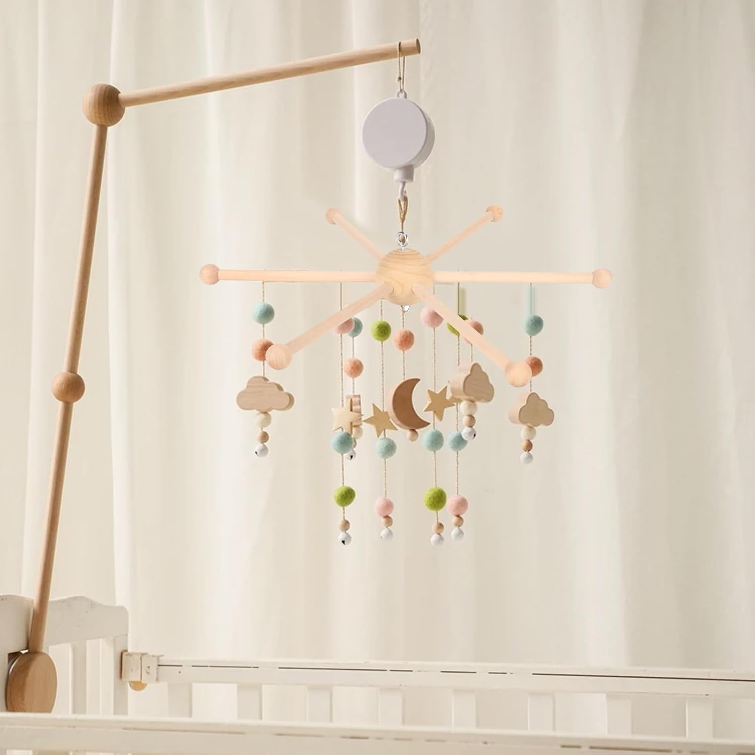 Kit de marco móvil de madera, soporte móvil de madera de seis patas, marco de suspensión para cuna de bebé, marco para campanas de cama, campanillas
