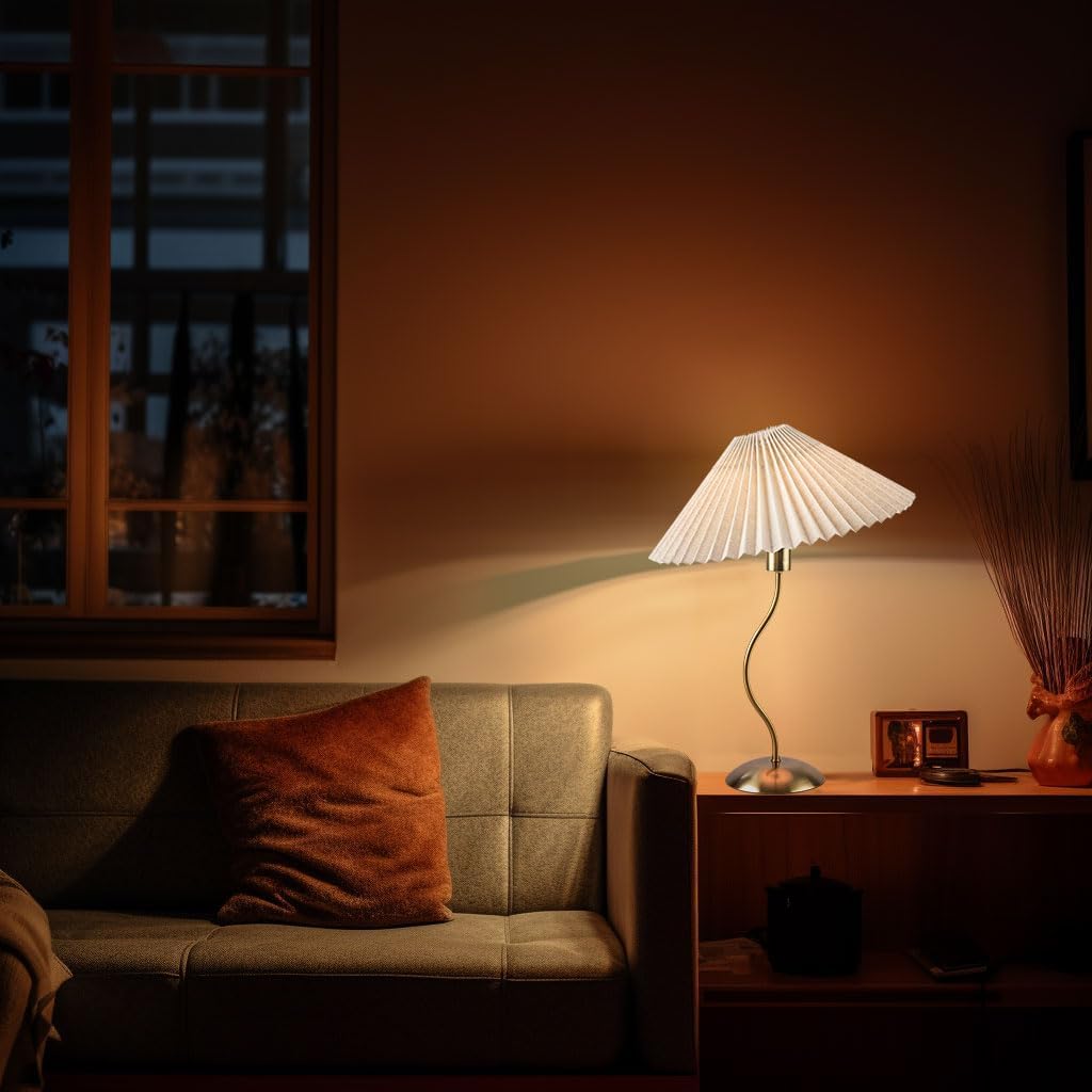 KUNJOULAM Lámpara de mesa plisada pequeña, lámpara de mesita de noche con pantalla beige, mini lámpara Morden para decoración de dormitorio, oficina