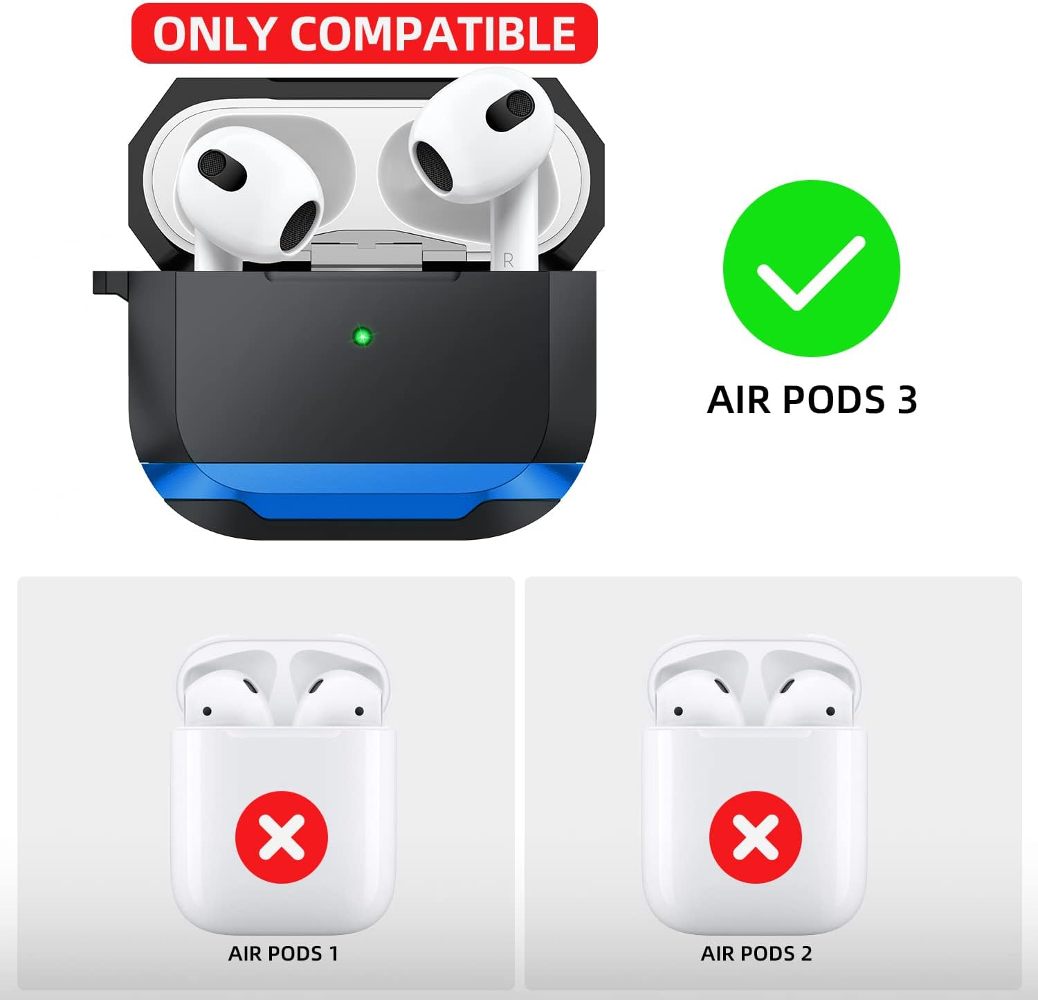ULAK Funda compatible con AirPods 3, a prueba de golpes, diseño de cuerpo completo, funda protectora resistente con llavero para AirPods de 3