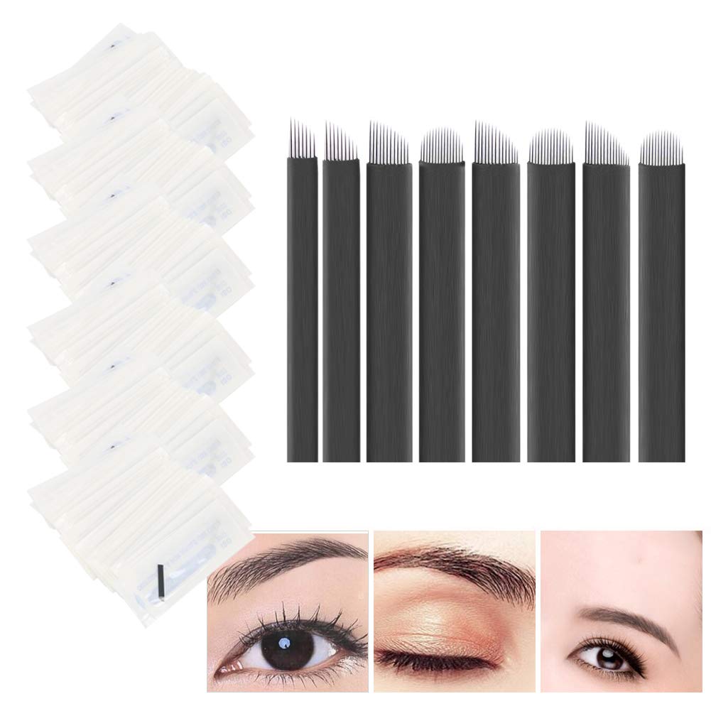 50 agujas de tatuaje para cejas de 6 tipos, microcuchillas para cejas, cuchillas de tatuaje finas, hojas permanentes de maquillaje de 0.007in (21