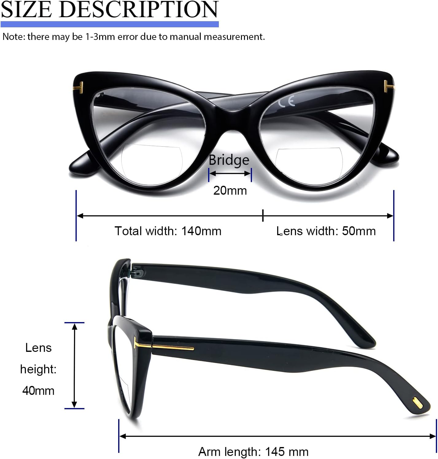 MMOWW Gafas de lectura bifocales de ojo de gato a la moda, lindo lector para mujer, paquete de 3 + 3.5
