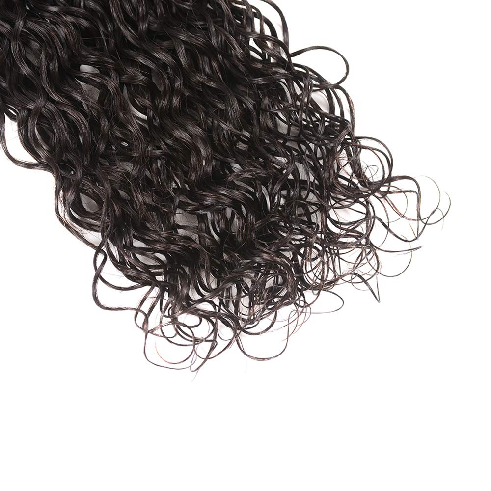 Miss GAGA – Cabello virgen peruano ondulado de grado 8A, 3 paquetes con cierre, pelo negro virgen natural no procesado, con cierre de encaje de 4 x