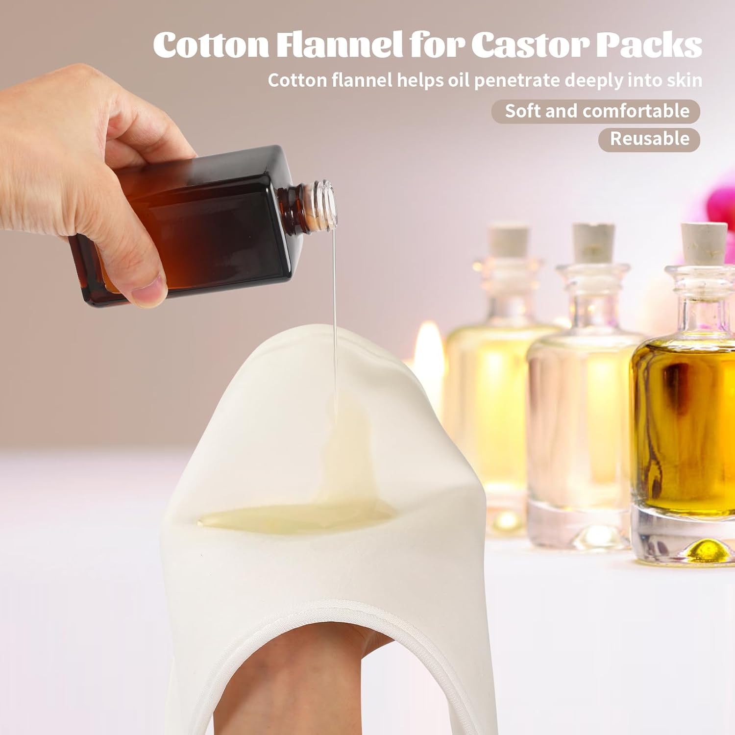 Denvosi Paquete de aceite de ricino, paquetes de aceite de ricino de algodón orgánico reutilizable para desintoxicación del hígado, correas