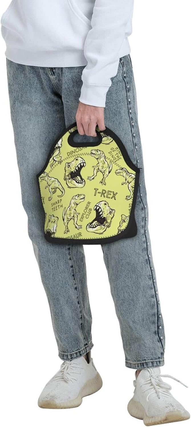 Lonchera reutilizable con diseño de dinosaurios, a prueba de fugas, bolsa de almuerzo portátil para mujeres y hombres, bolsa de mano para el