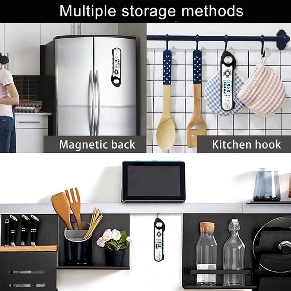 Termómetro digital para alimentos para carne, termómetro de cocina de lectura instantánea 23S, luz de fondo, imán integrado, calibración, sonda