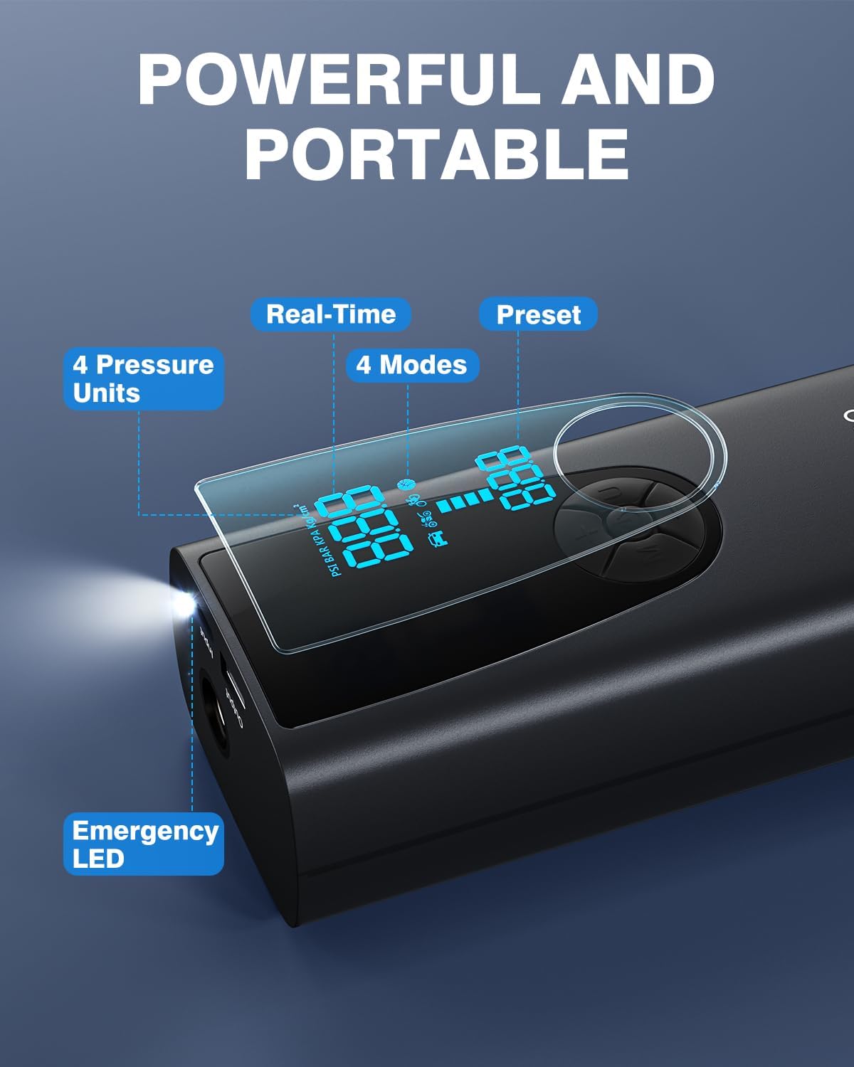 Compresor de aire portátil para inflador de neumáticos, bomba de aire QzkBoeo para neumáticos de automóvil con medidor de presión de neumáticos (150