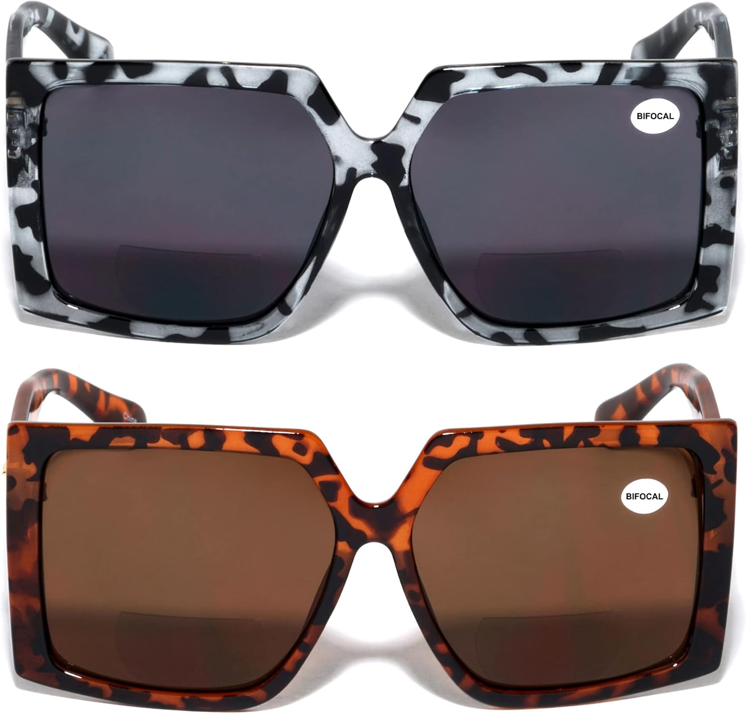 V.W.E. 2 pares de gafas de sol cuadradas de gran tamaño para mujer, BIFOCAL para lectura al aire libre