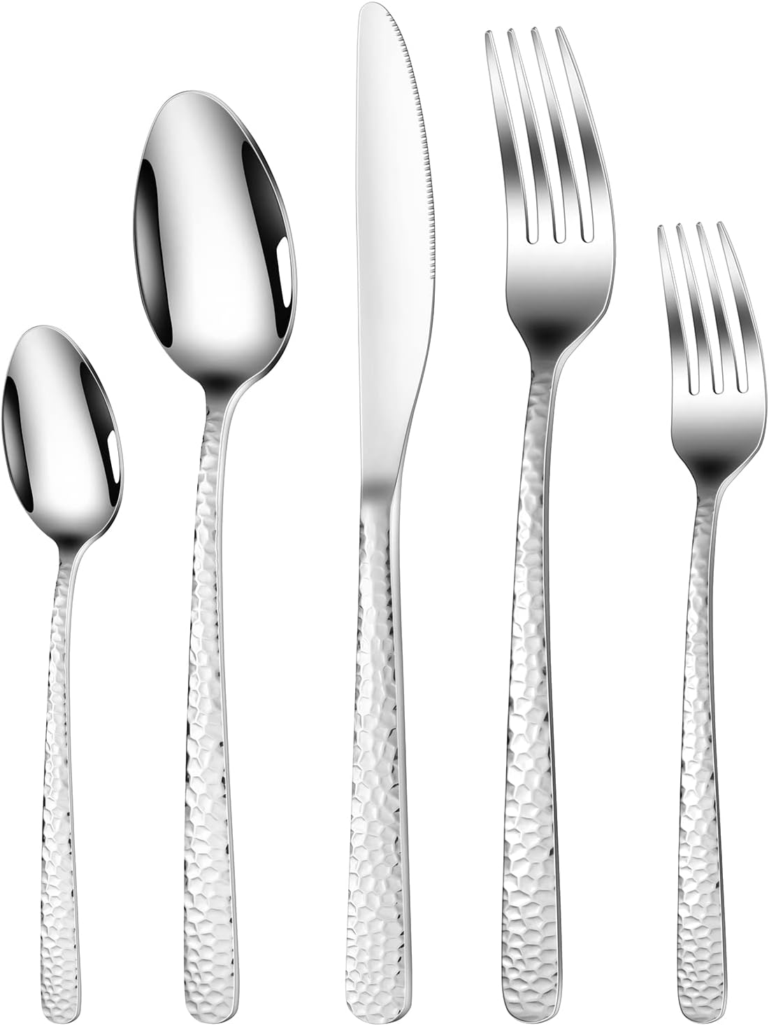 Hammered Silverware Set, 30 Pieces Flatware Set Service for 6, Mirror Polished Cutlery Utensil Set Include Fork Knife Spoon Set Dishwasher Safe,