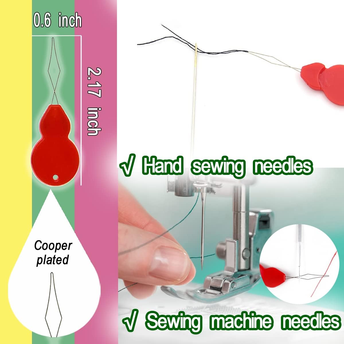 Enhebradores de agujas, 20 paquetes de herramientas de enhebrador de agujas de coser, cables de bucle, enhebradores para máquina de coser a mano,
