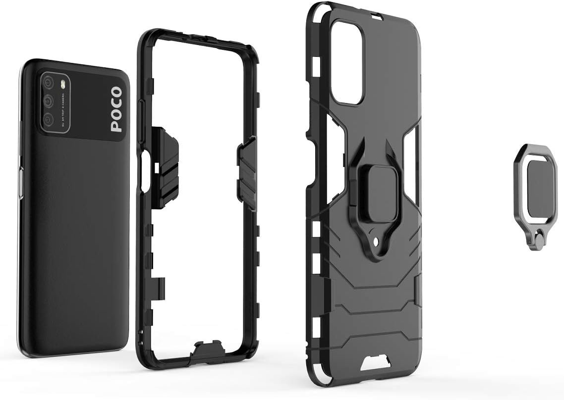 Funda para Xiaomi Poco M3 Caso, Funda con soporte para Xiaomi Poco M3 M2010J19CG M2010J19C9Redmi Note 9 4G M2010J19CT Case Rojo