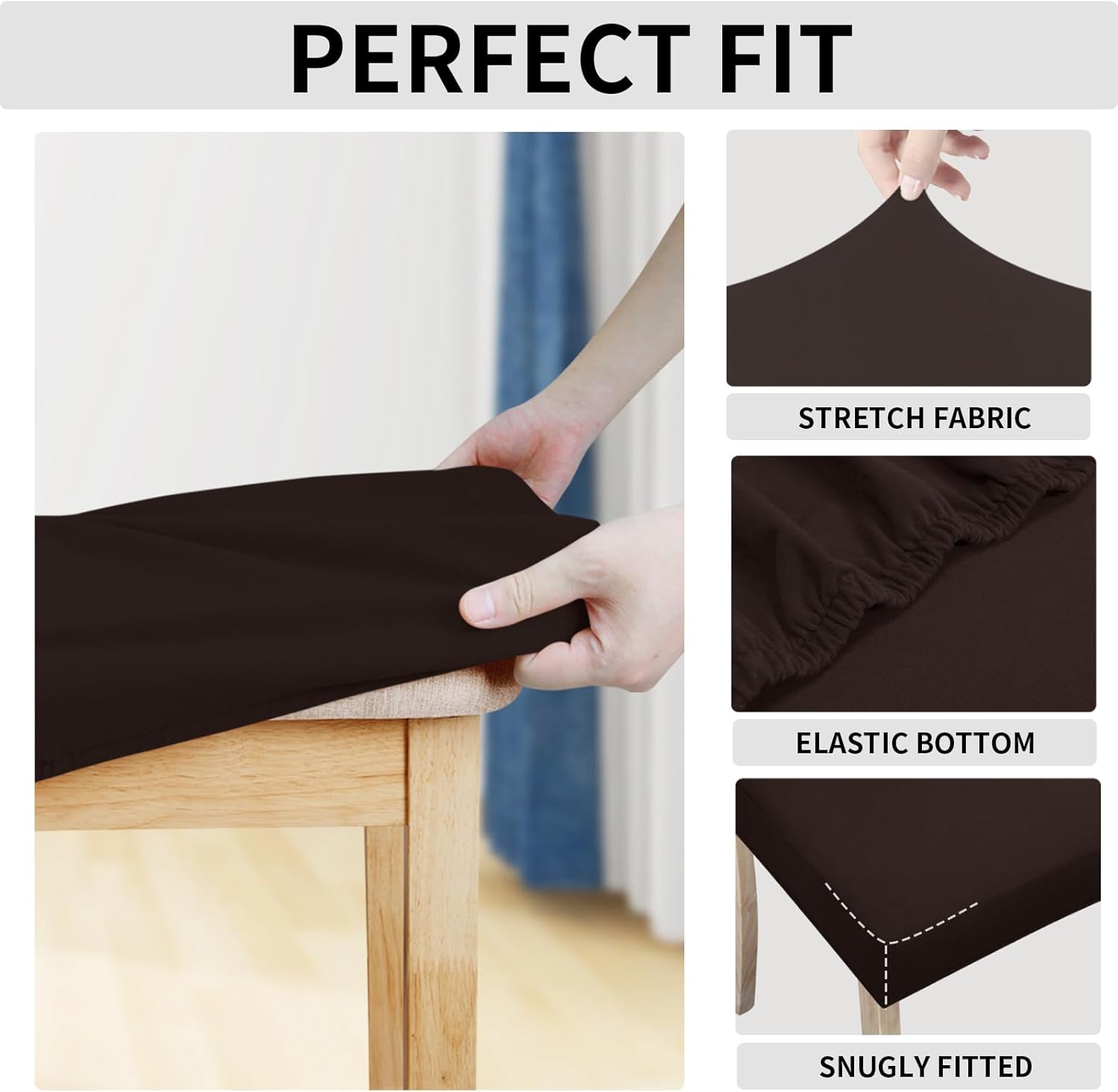 Easy-Going Juego de 6 fundas de asiento 100% impermeables para sillas de comedor, fundas de asiento elásticas protectoras extraíbles y lavables,