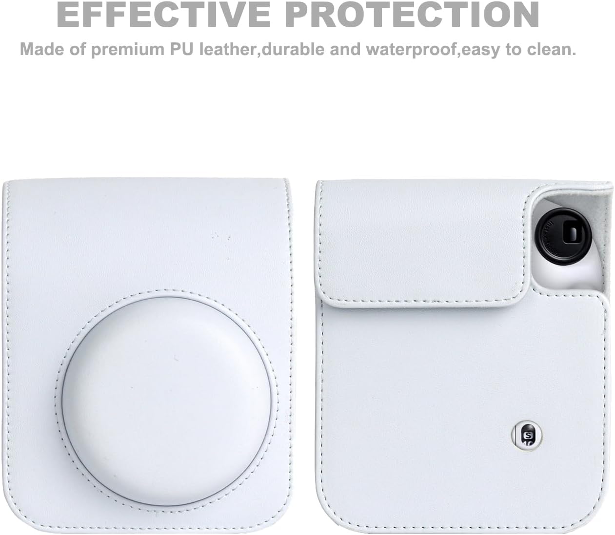 Funda para cámara instantánea Fuji Instax Mini 12 con correa de hombro ajustablemarco de fotos, calcomanía de dibujos animados (blanco arcilla)