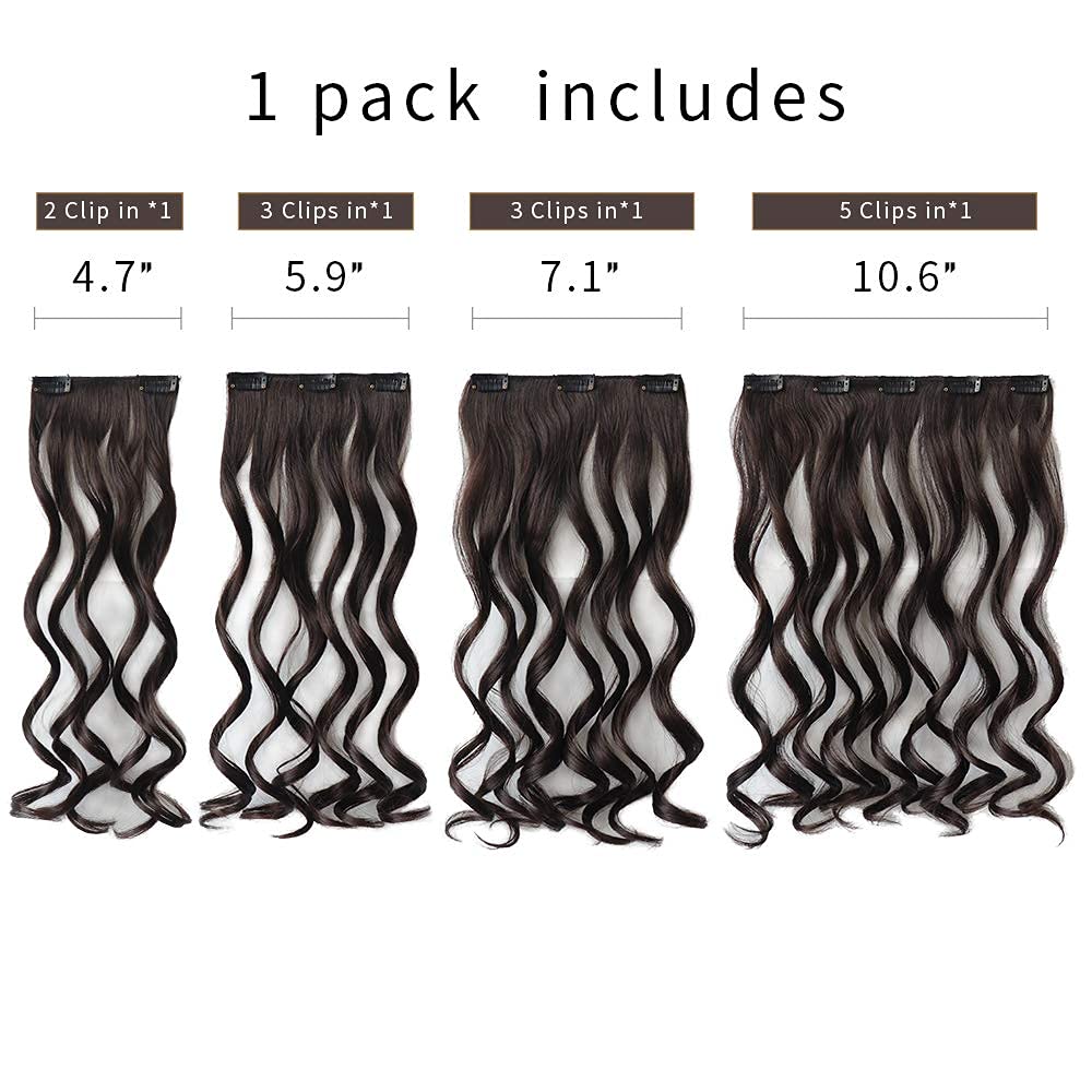 Extensión de cabello castaño oscuro, extensiones de cabello con clip, de 18 pulgadas, ondulado, sintético, 5.5 onzas, HSPCYGG de 22 pulgadas,
