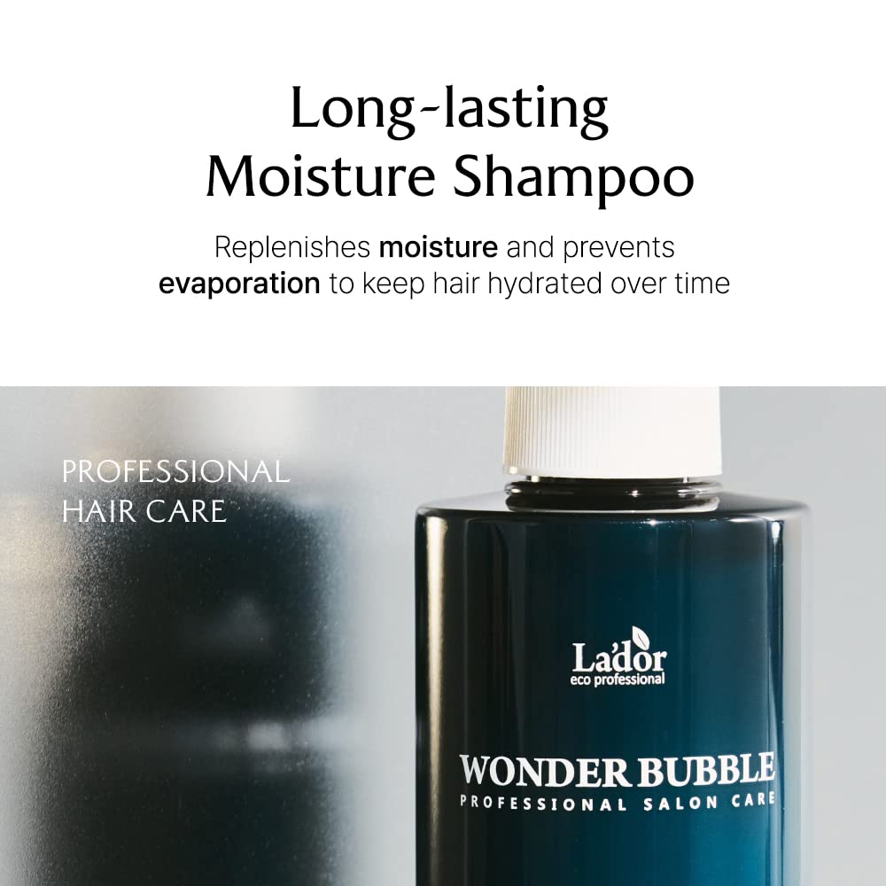 LA’DOR Wonder Bubble – Champú hidratante antiencrespamiento voluminizador para cabello seco con 8 péptidos, queratina, sacrán, ácido hialurónico,