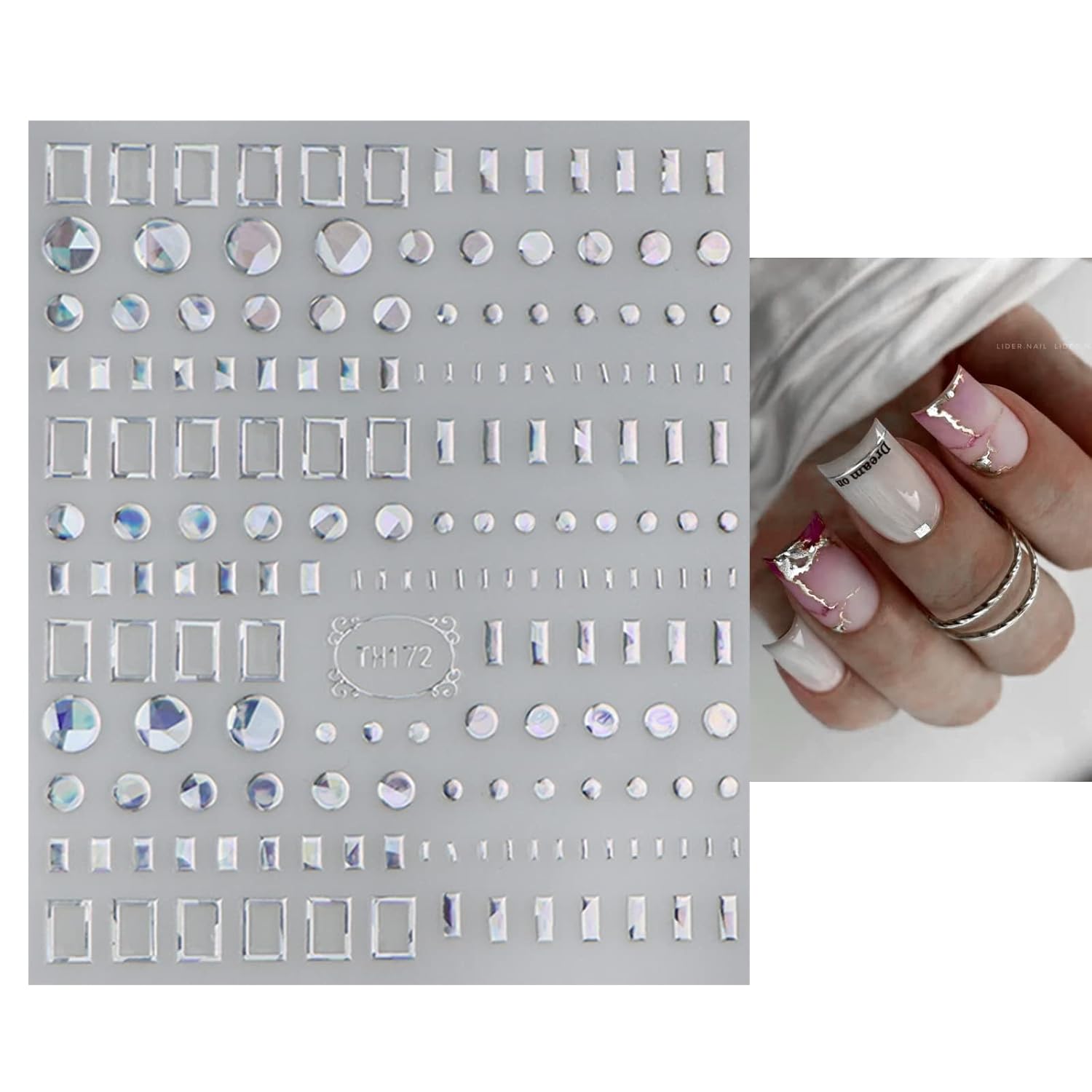 JMEOWIO 9 hojas de calcomanías de arte de uñas de línea de mármol, calcomanías autoadhesivas para uñas, suministros de uñas plateadas, accesorios de