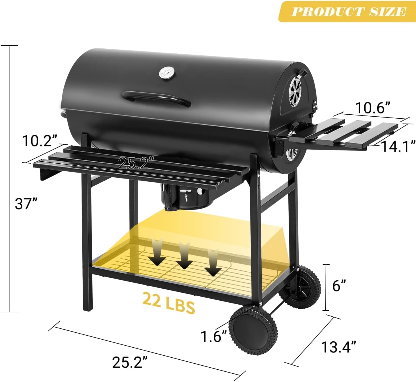 Flamaker Parrilla de carbón estilo barril barbacoa parrilla de carbón con tres estantes de artículos, termómetro de doble capa de hierro cromado
