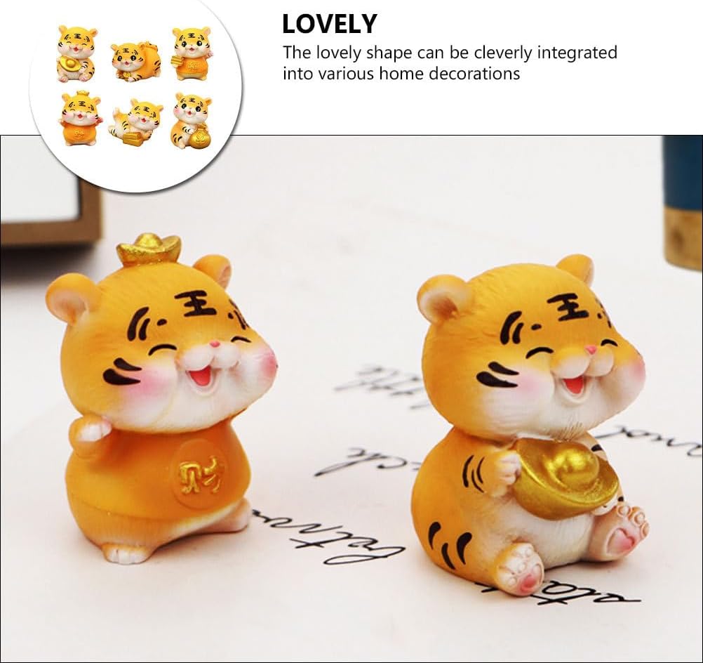 Garneck 6 piezas de adorno de tigre de la suerte para decoración de pastel de cumpleaños de coche, figuras en miniatura, regalos de año, animales,