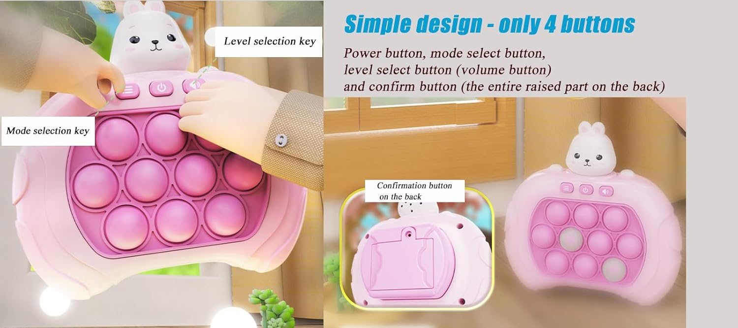 UMESEE Consola de mano, juego de burbujas de empuje rápido para niños y adultos, juego de burbujas con luz para niños, niñas y adolescentes (3