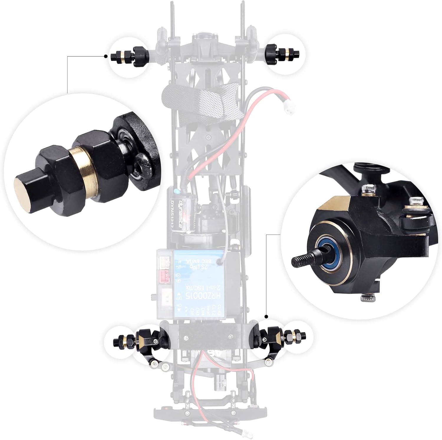 AllinRC Nudillos de dirección de latón con rodamientos de bolas compatibles con Axial 1 24 SCX24 RC Crawler Car Upgrades Parts (negro dorado)
