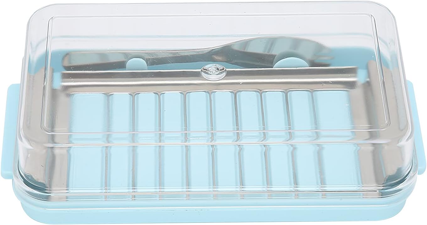 Caja cortadora de mantequilla de acero inoxidable, contenedor de almacenamiento de queso con cubierta transparente para conservador de mantequilla