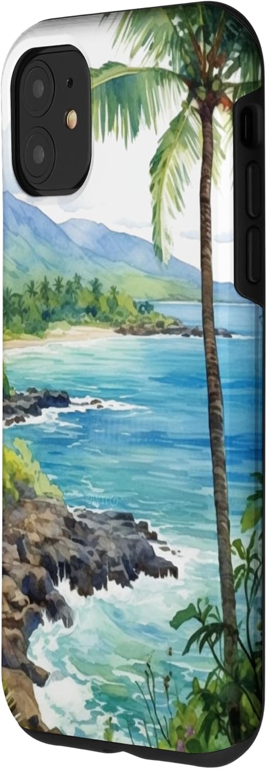 Funda estética para iPhone 11 Tropical Hawaii Forest Beach Ocean Art