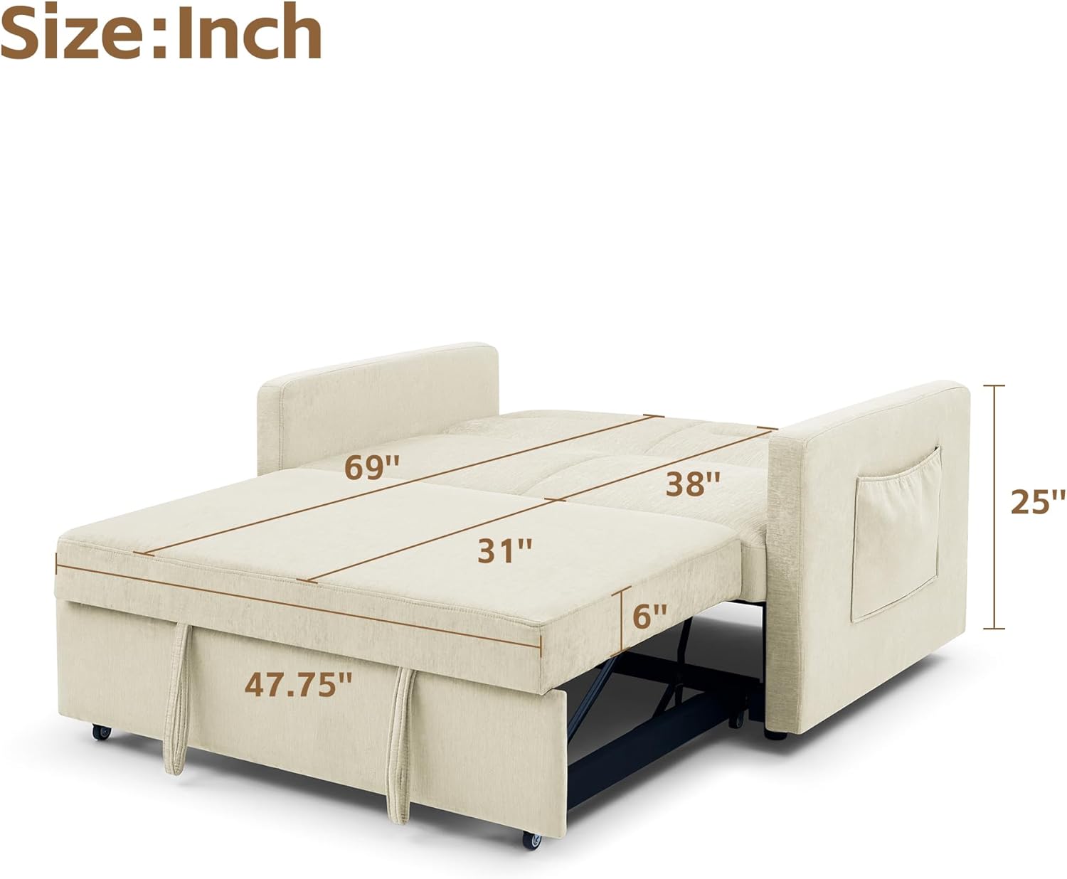 Yoglad Sofá cama convertible 3 en 1, futón biplaza con cama extraíble, respaldo ajustable y 2 almacenamientos, para espacios pequeños, sala de
