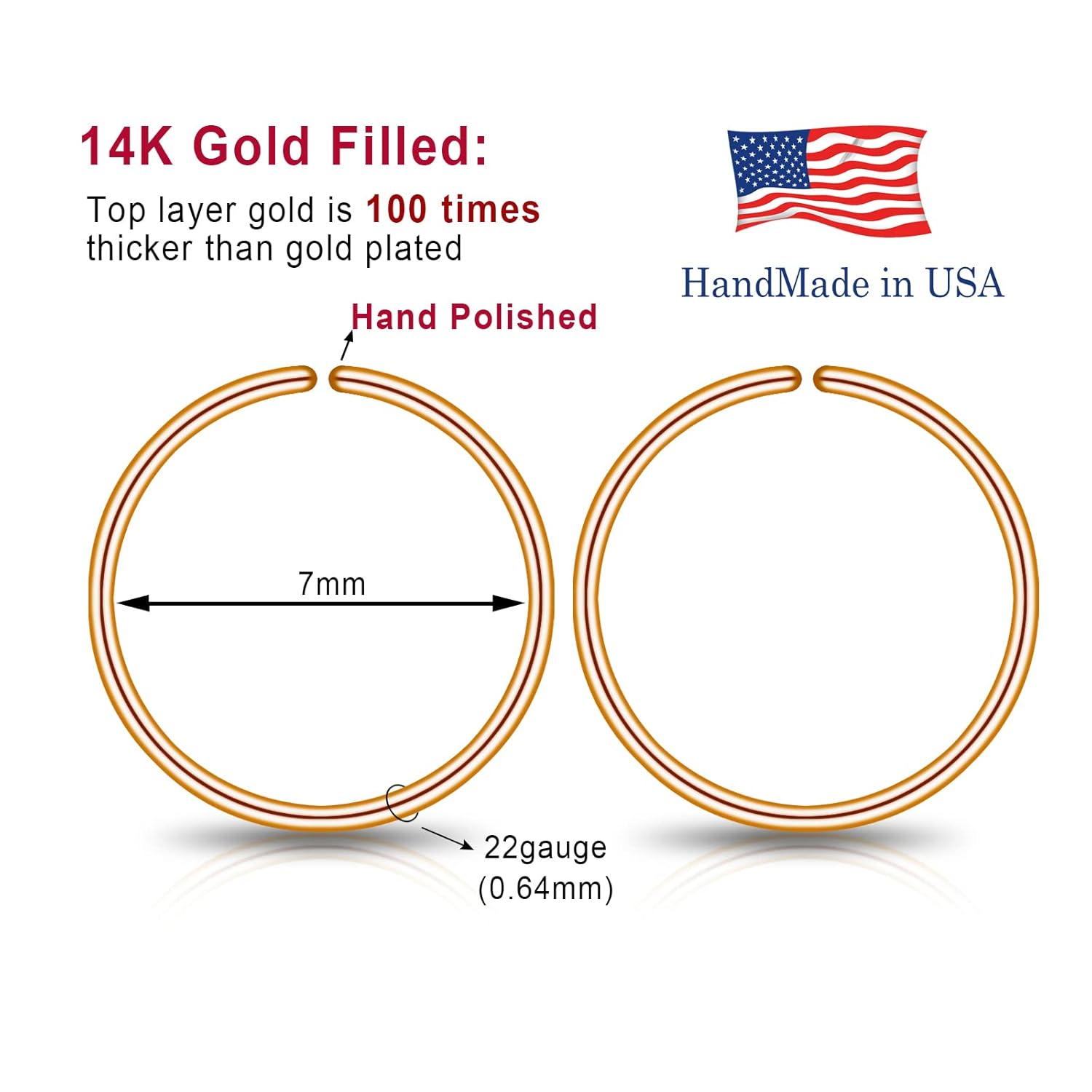 7mm Small 14k Rose Gold filled Hoop Earrings for Women Cartilage Helix Tragus